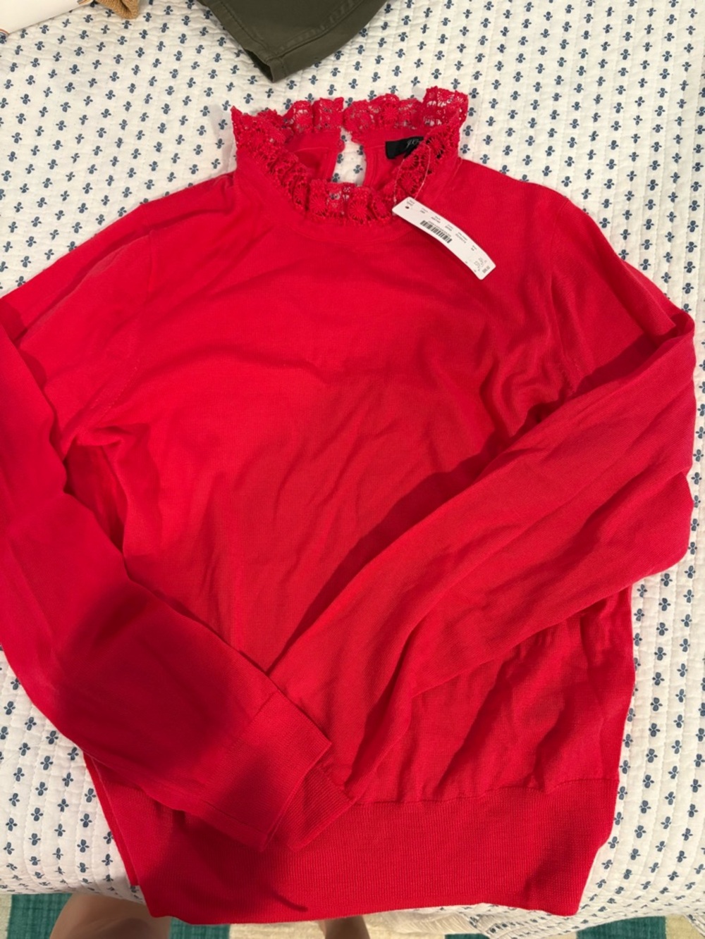 NWT J.Crew Red Lace-Trim Mock Neck Sweater